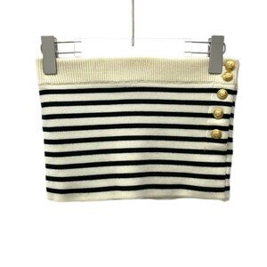 Celine Paris Wool Striped Knit Short Top With Gold Buttons S Size Black/White